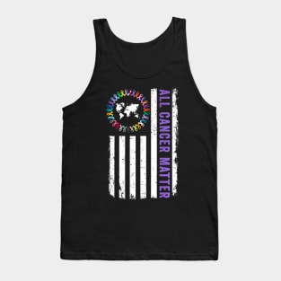 Mens All Cancer Matters Awareness American Flag World Cancer Day Tank Top